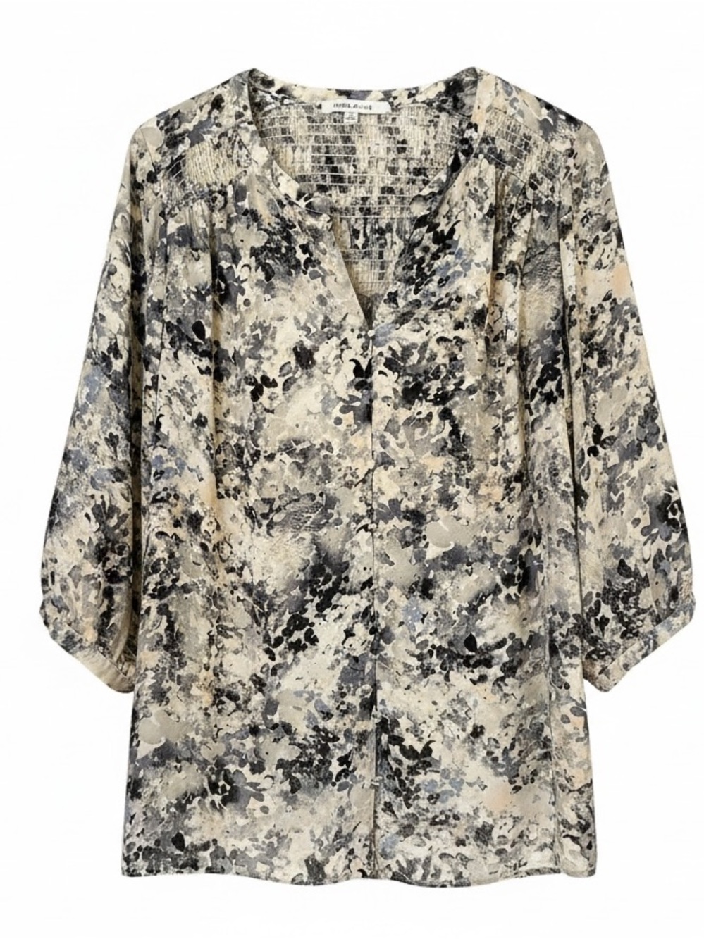 Rose + Olive Watercolor Floral Smocked V- Neck Blouse 1X